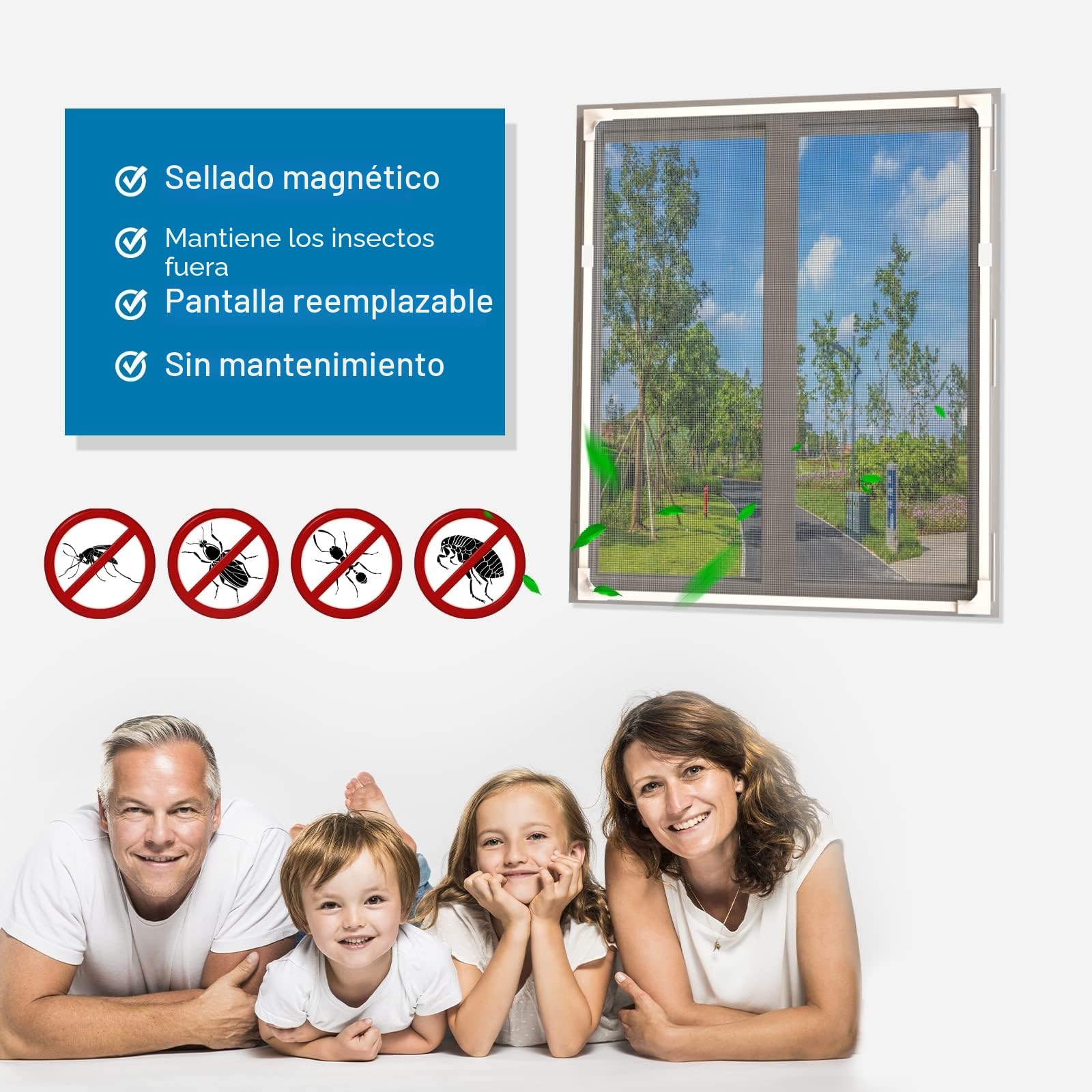NeatiEase Mosquiteras para Ventanas Pantalla magnética ajustable y flexible de 130 x 150 cm, se adapta a cualquier tamaño más pequeño（Marco blanco, malla gris）