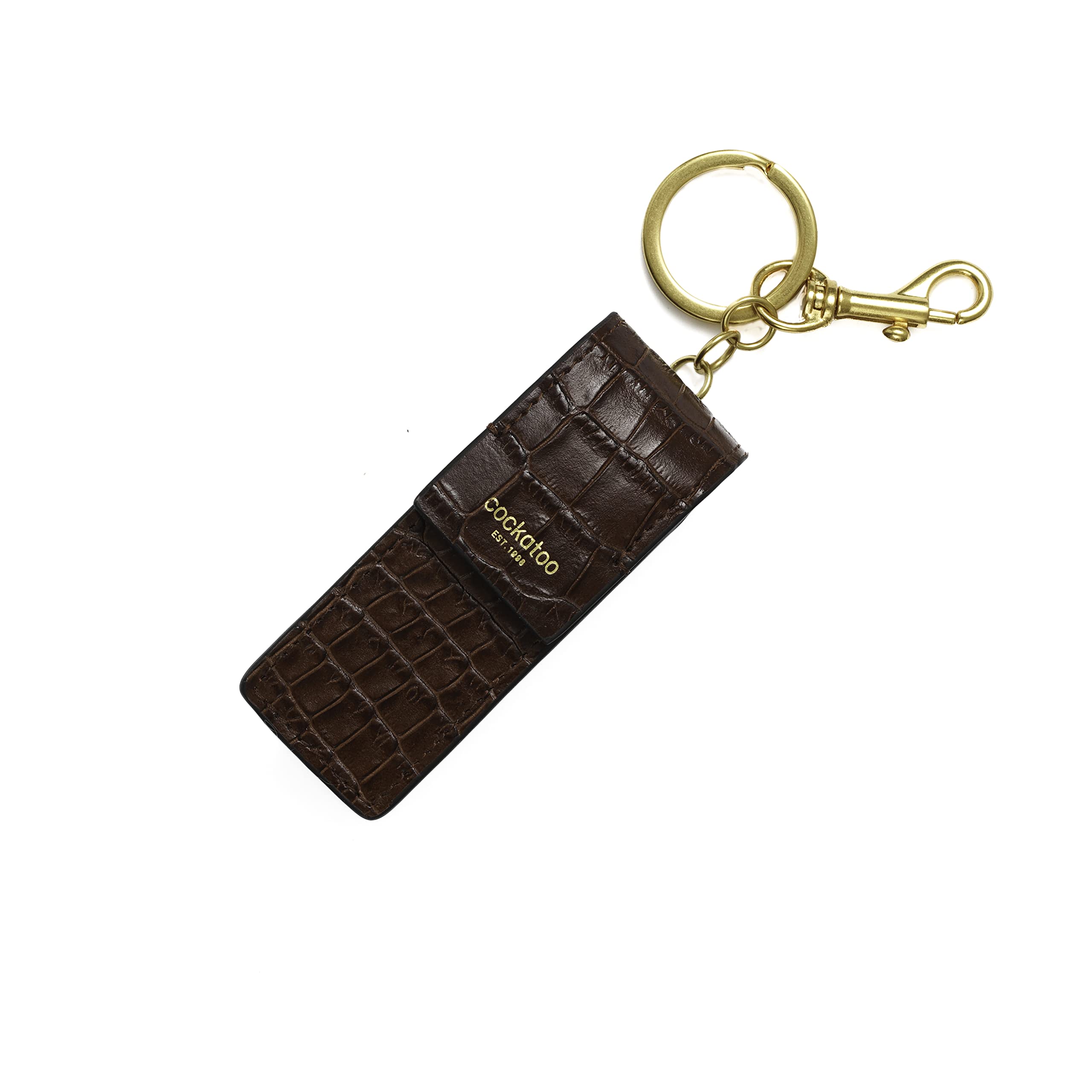 Cockatoo Snap-On Lipstick Holder Keychain, Genuine Leather Lipstick Case with Keychain, Chapstick Holder Keyring