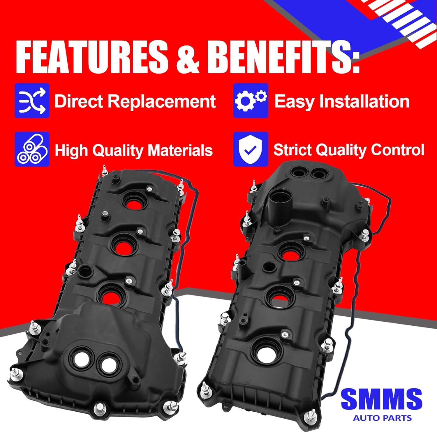 SMMS Left & Right Engine Valve Cover with Gasket for Ford F-150, for Explorer, Edge, Taurus, Mustang, for Lincoln MKX V6 3.5L 3.7L Naturally Aspirated 2011-2019 OE: BR3Z6582G+BR3E6K271FG