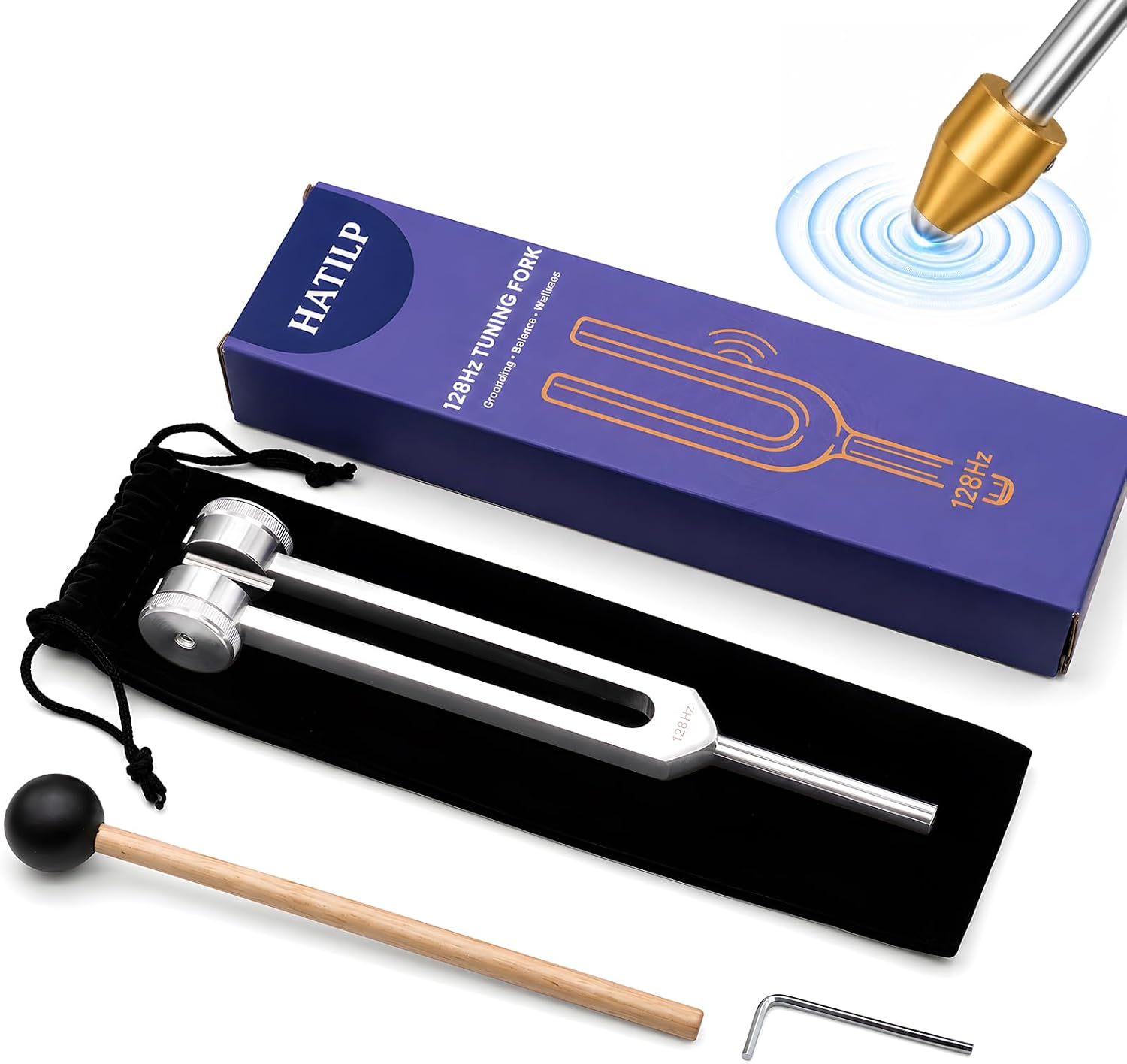 128Hz Weighted Tuning Fork Sets for Relaxation, Meditation & Sound Practice, with Massage Contact Tip and Gift Box