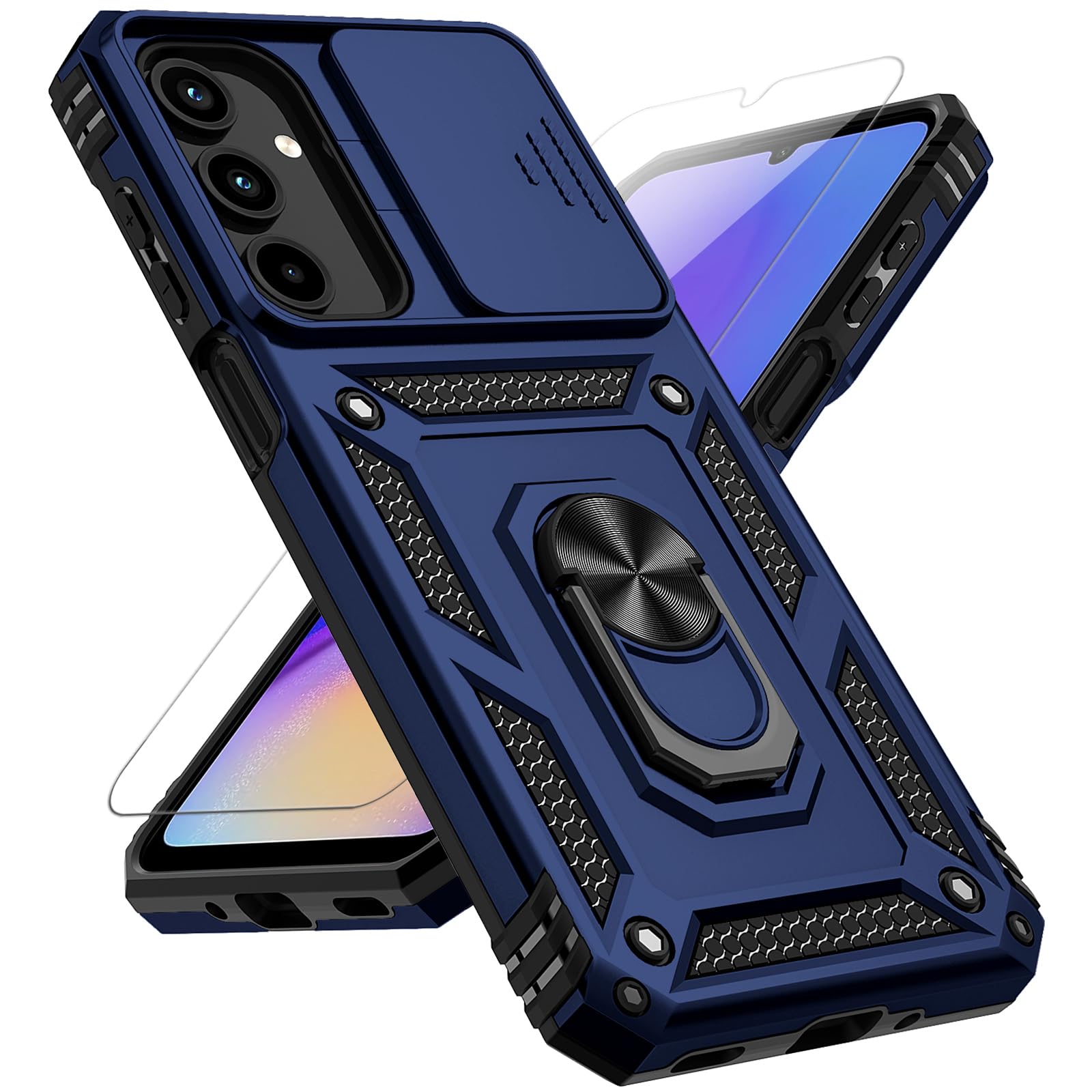 for Samsung Galaxy A16 5G Case with Slide Camera Cover HD Screen Protector [Military Grade 16ft. Drop Tested] Magnetic Ring Holder Kickstand