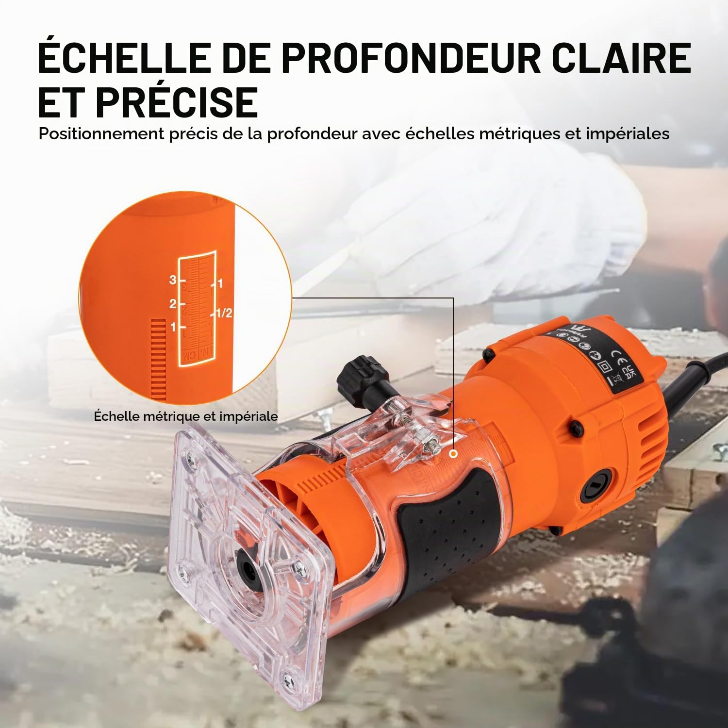 TOPWAY Défonceuse Électrique à Main 500W, Compacte avec 2 Mandrins de 1/4" et 6mm, Base pour Défonçage pour Bricolage en Menuiserie (Budget) 100636