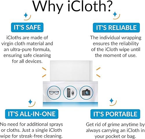 Miniatura 4 de iCloth Toallitas de limpieza para lentes toallitas de limpieza de lentes y limpieza de pantalla fáciles y rápidas para toallitas fiables y sin rayas