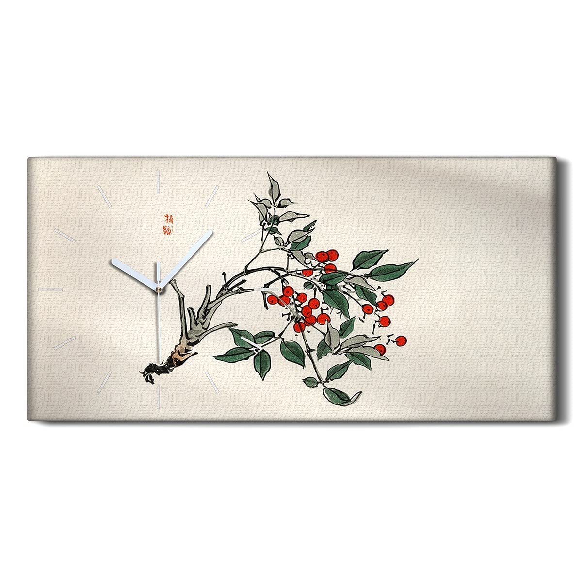 Horloge sur Toile Ne Pas Tic Tac pour Dormir en Silence avec Fleurs Asiatiques