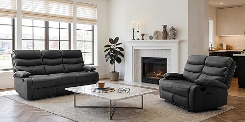 Vista 12 de Juego de sofá reclinable de cuero, sofá reclinable y sofá biplaza para sala de estar, caravana, asientos de teatro