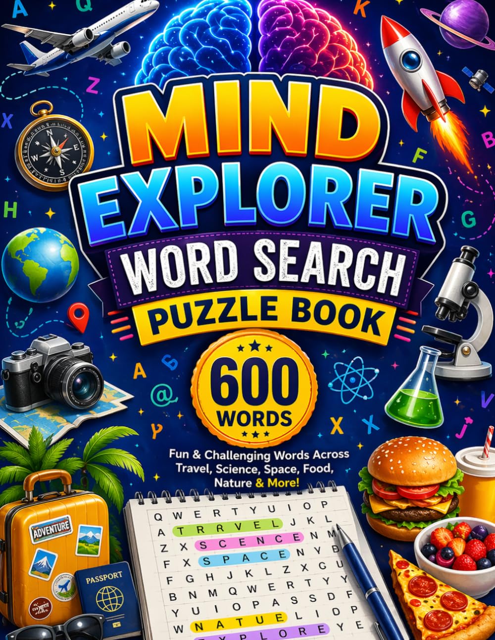 Mind Explorer Word Search Puzzle Book: 600 Fun & Challenging Words Across Travel, Science, Space, Food & More | Large Print Puzzles for Relaxation & Brain Training