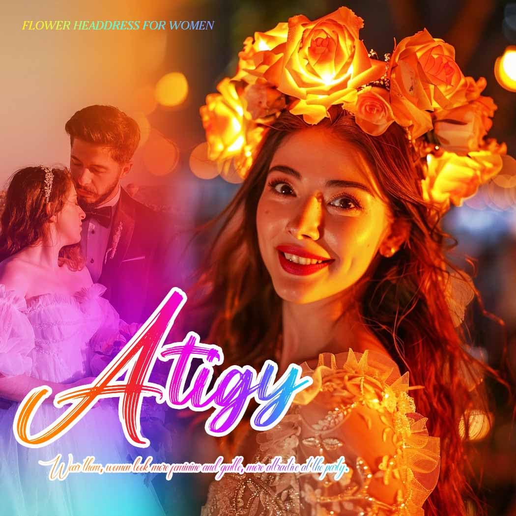 Atigy Light UP Flower Wreath Headband LED Garland Crown Festival Hair Accessories for Women (Champagne, One Size) - Image 3