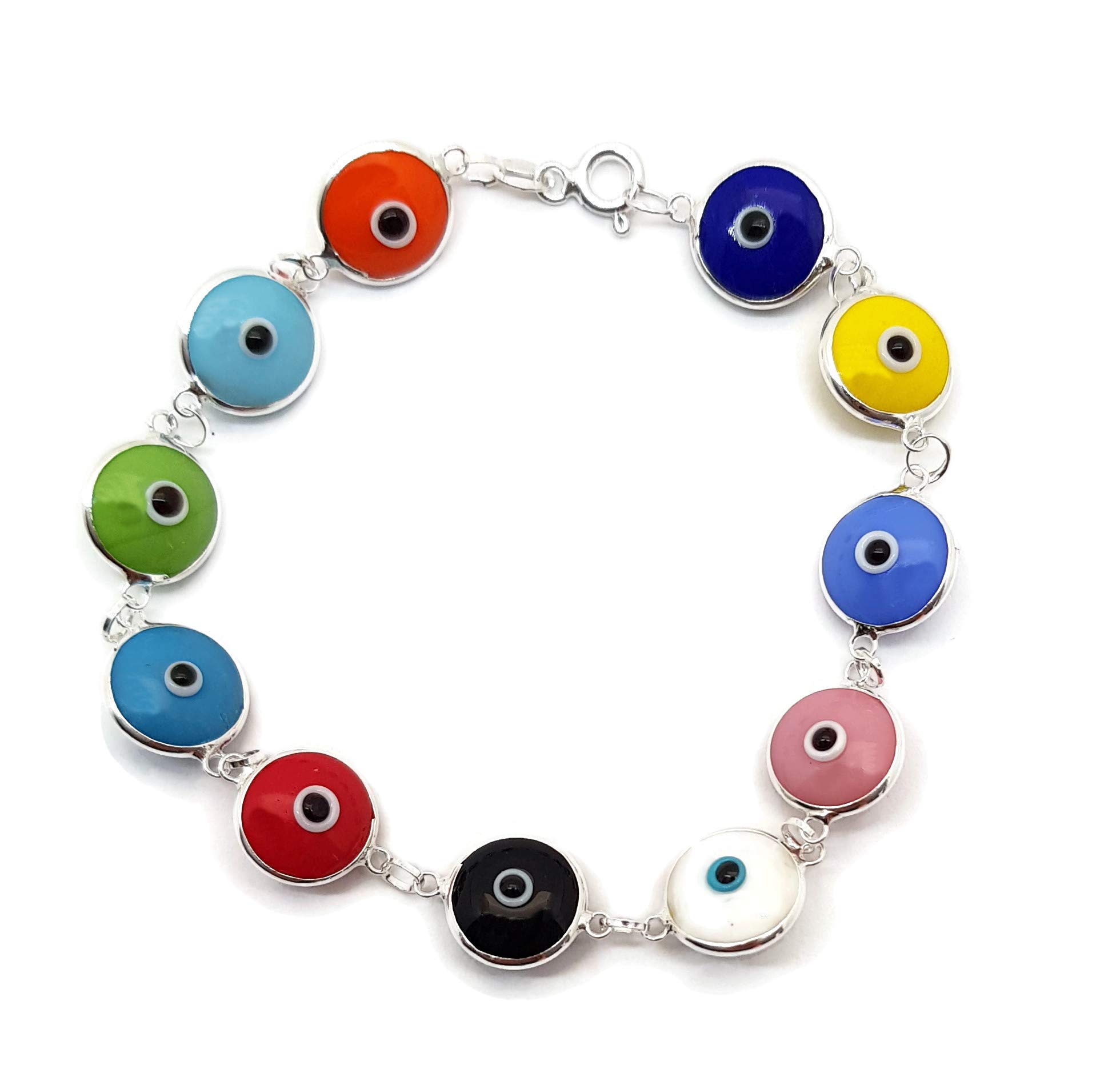 MYSTIC JEWELS by Dalia - Sterling Silver Classic Evil Eye Bracelet, 7.5 inch, Protection for Good Luck