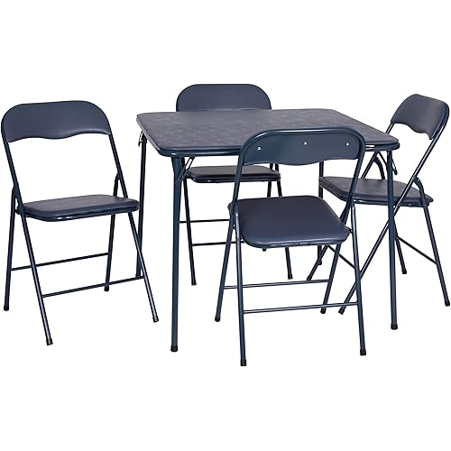 Flash Furniture Madison 5-Piece Folding Card Table and Chairs Set, Portable Event Table and Chairs Set for Indoor and Outdoor Gatherings, Navy