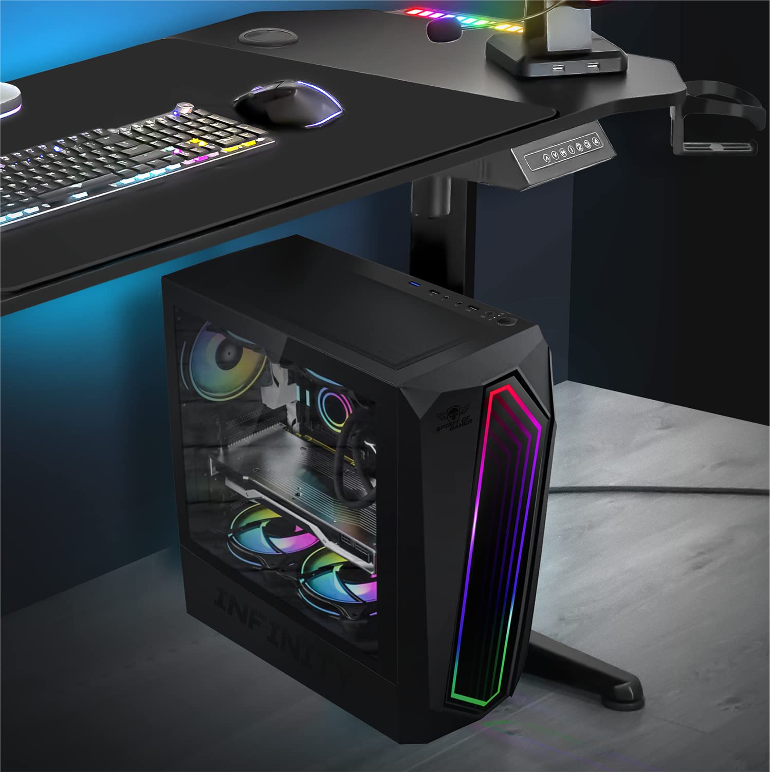 Spirit Of Gamer - INFINITY ARTIC | Case PC Gaming ATX | Case Mid Tower RGB con Pareti Laterali in Vetro Temperato | Compatibile con ATX, Micro ATX, ITX | 2 Ventole per PC da 120 mm con 1 ARGB