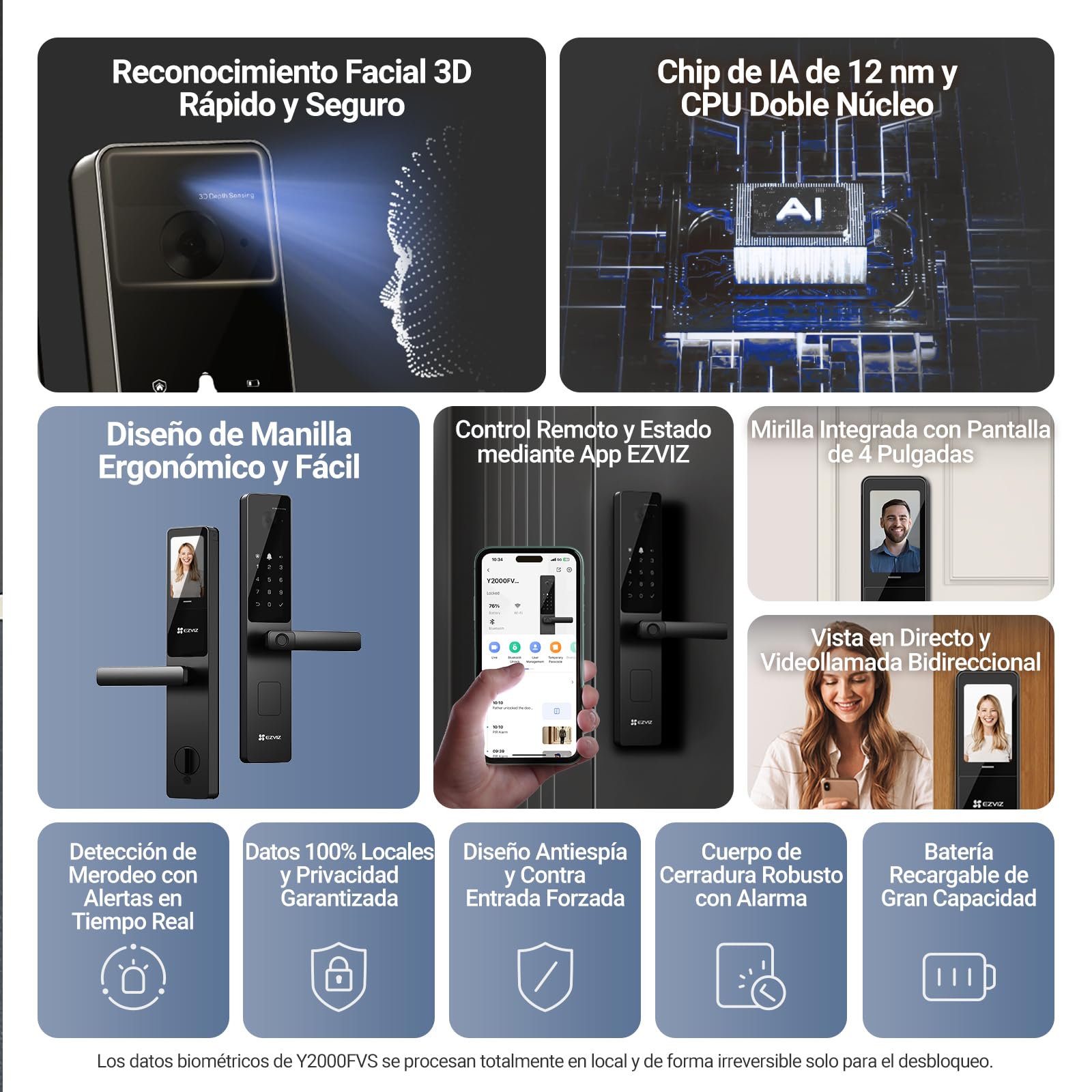 EZVIZ Y2000FVS Cerradura Puerta Exterior Inteligente Reconocimiento Facial