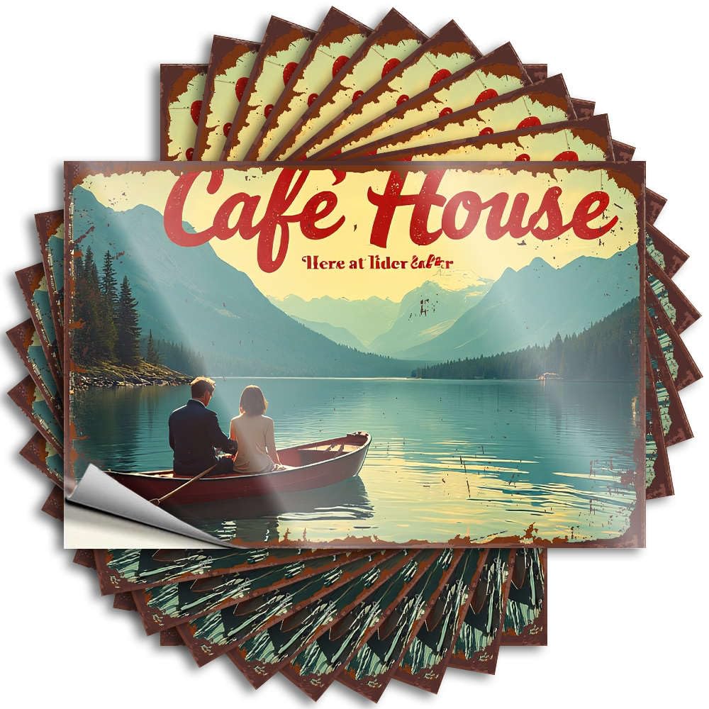 Fzfn Colour Decals - Aesthetic Bumper Cafe House - Relax By The Lake For Interior Waterproof(8X12cm)
