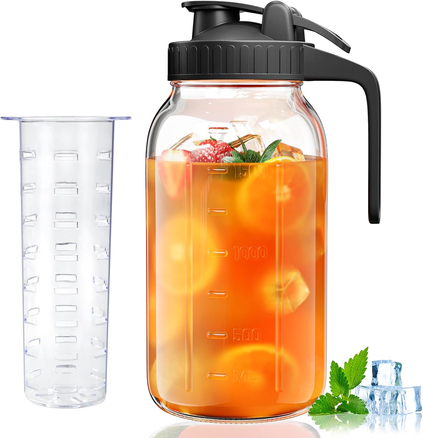 VA1KENE 2 Quart (64 oz) Glass Pitcher with Fruit Infuser