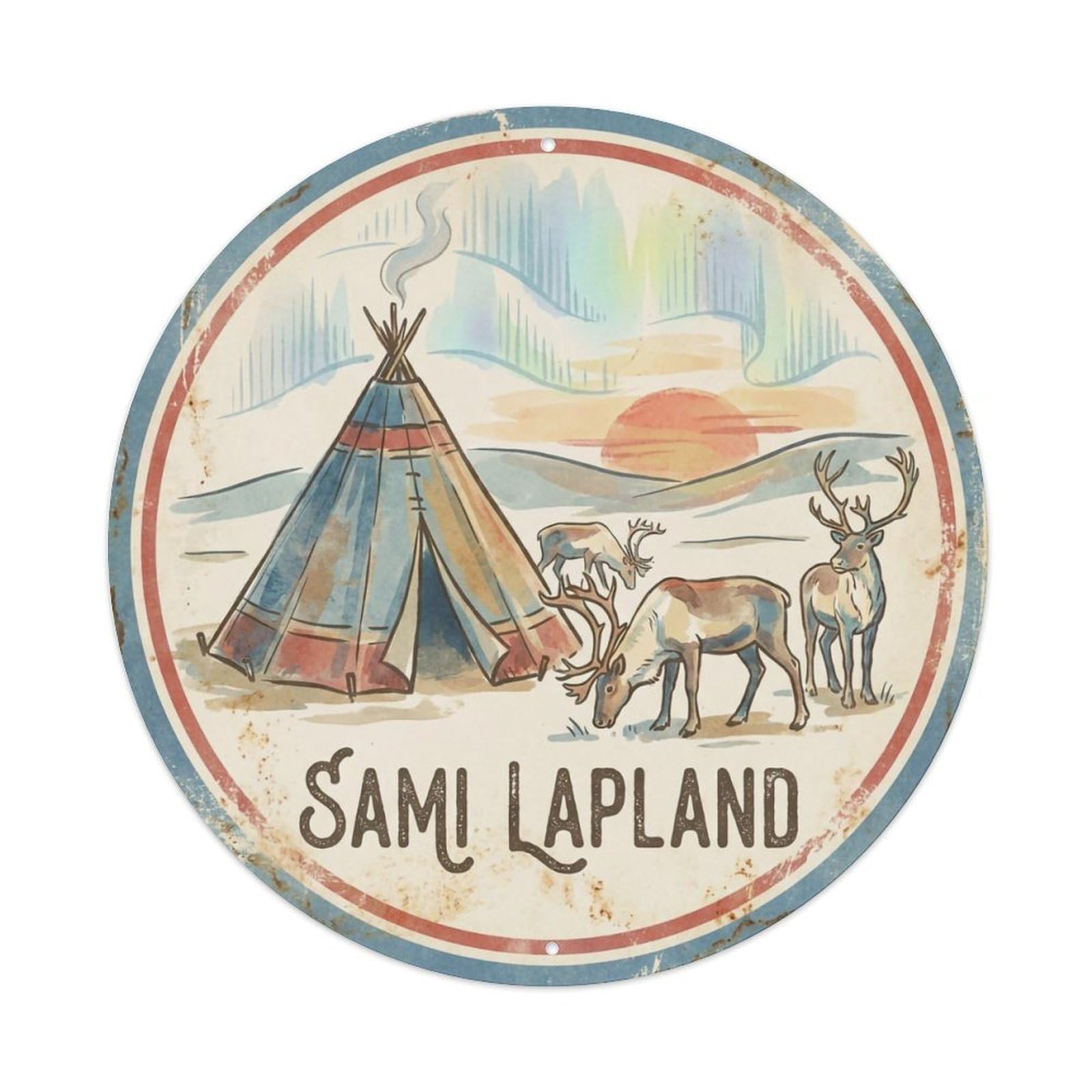 Okahys 8X8inch(20X20cm) Vintage Travel Sami Culture Sweden Indigenous Metal Tin Sign