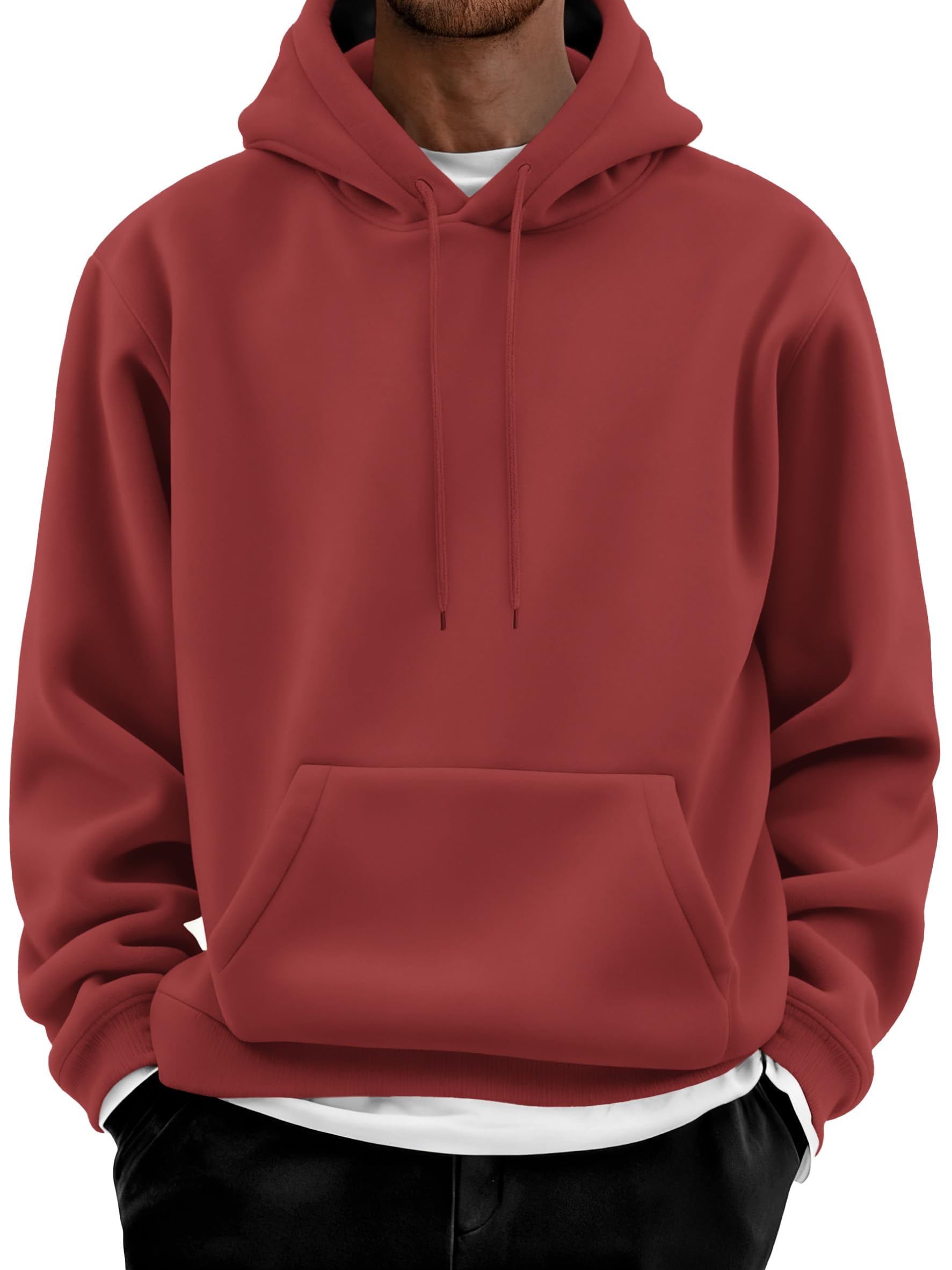 COOFANDY Men Cotton Fleece Hooded Sweatshirt Casual Long Sleeve Hoodies Pullover Fashion Drawstring Hoodie with Kanga Pocket