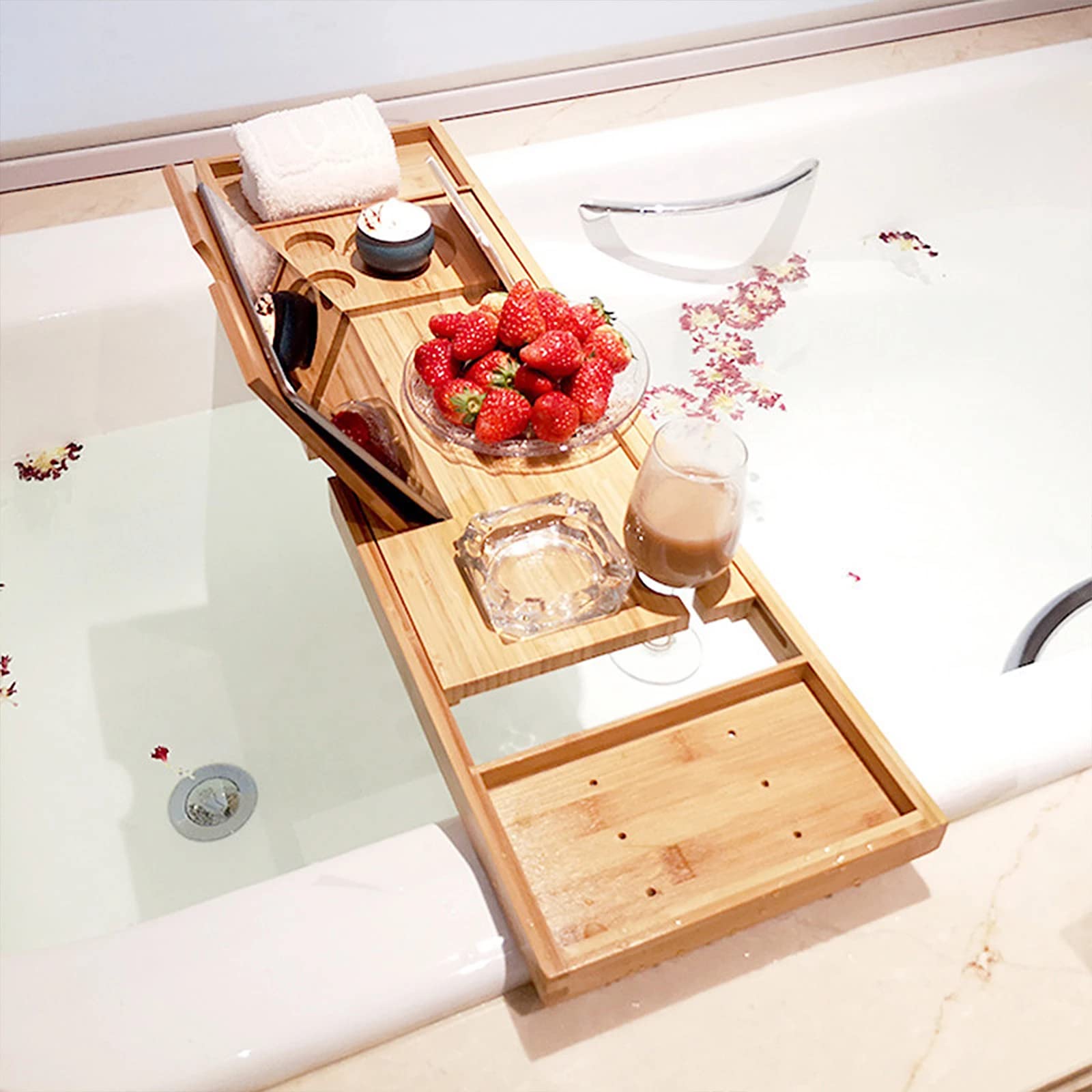 Bandeja de bambú de Lujo para bañera, Mesa de Bandeja de baño de Madera Caddy con Lados Extensibles, Estante de Lectura, Soporte para Tableta, Regalo para Sus Seres Queridos