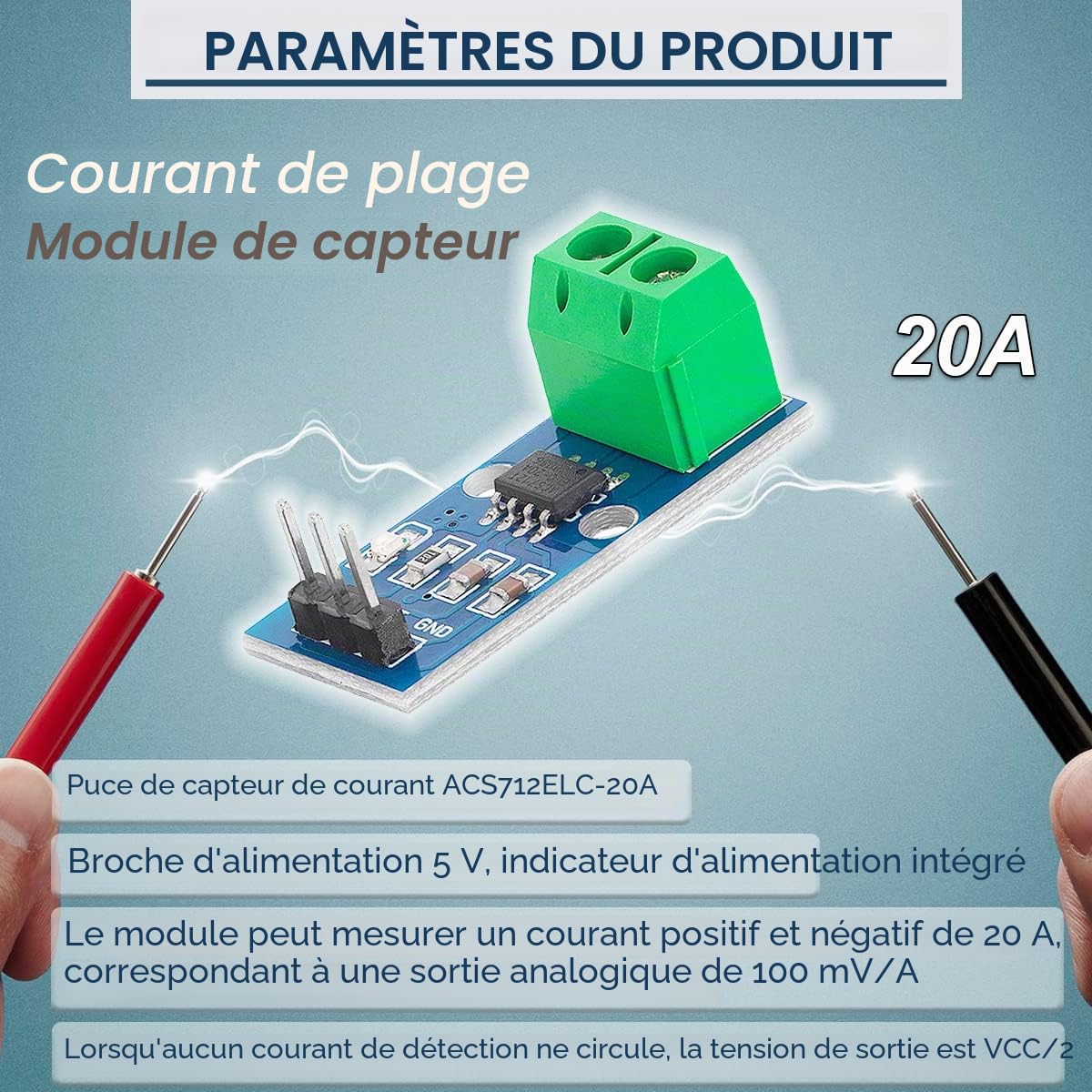 5 Pcs ACS712 20A Gamme Module de Capteur de Courant Puce ACS712ELC-20A Capteur de Courant Hall Module de Mesure de Courant avec Câble Dupont pour Arduino