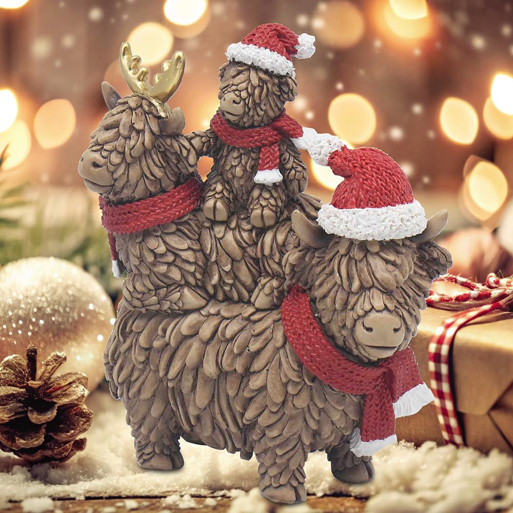 Highland Cow Stacked Christmas Family Large Ornament Figurine