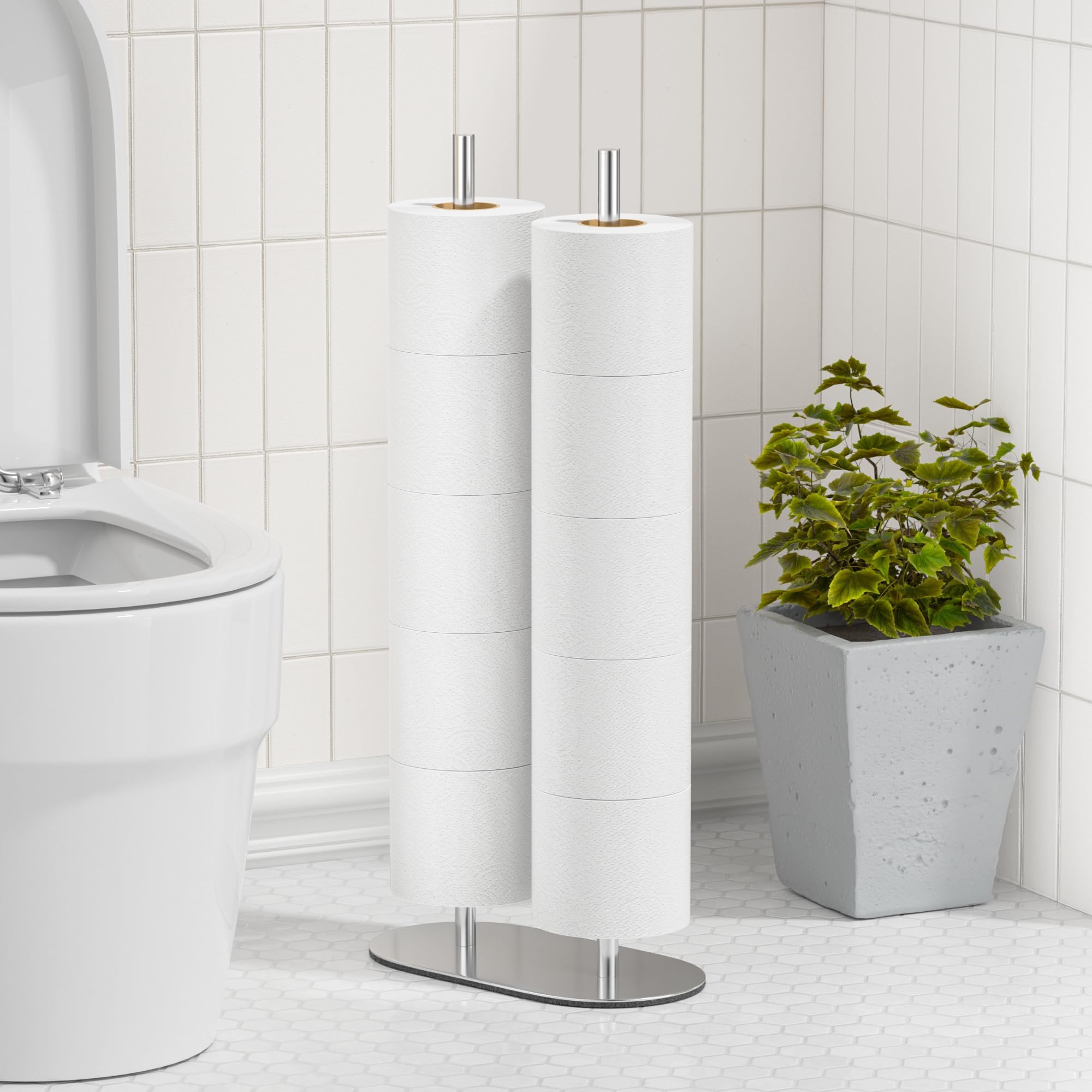 Relaxdays Lot de 5 rouleaux de papier toilette debout en métal pour rouleau de rechange H x D : 55 x 15 cm Argenté Relaxdays Lot de 5 rouleaux de papier toilette debout en métal pour rouleau de rechange H x D : 55 x 15 cm Argenté