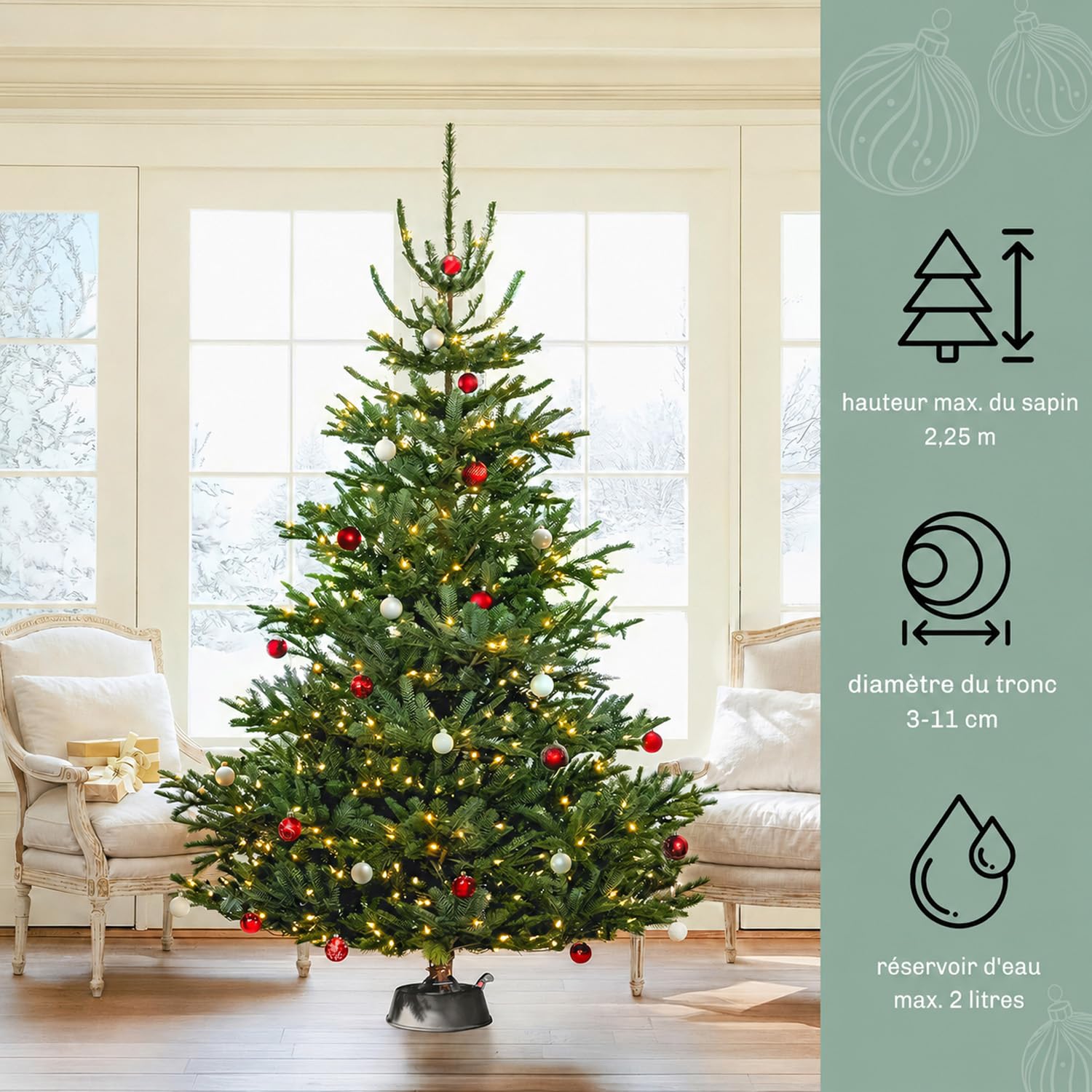 Blumixx Christmas-World Support pour Sapin de Noël Taunus - Pied de Sapin Stable pour Sapin Naturel jusqu'à 2,25 m, système à Levier, câble Unique, réservoir d'eau 2 L
