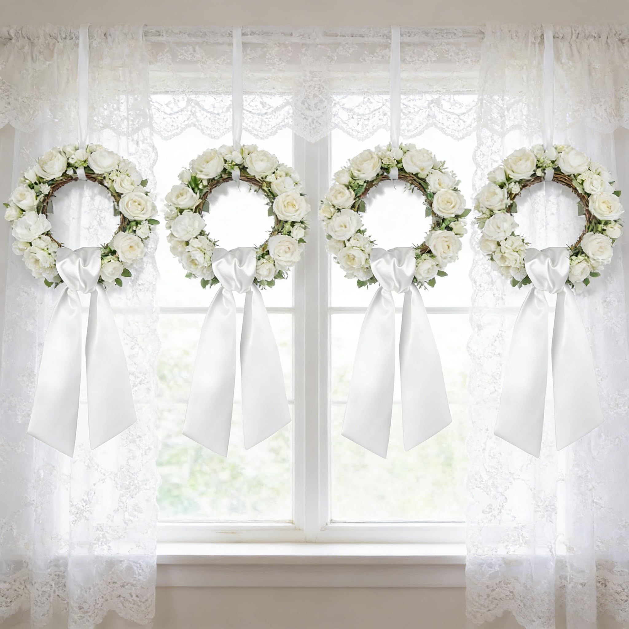 Wreath Sash for Front Door, 4 Pcs White Blank Wreath Sash Accessories for Monogram Embroidery Party Yard Doorway Indoor Outdoor Wall Wedding Decor