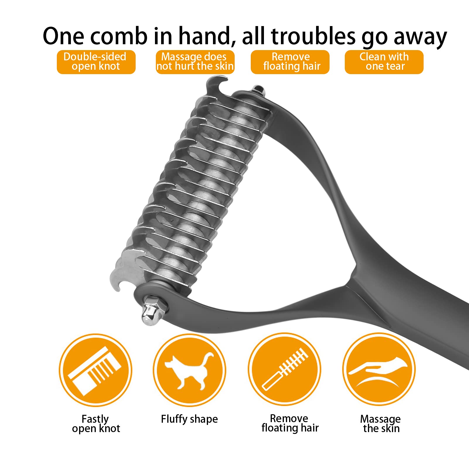 Pet Grooming Tool, Pet Grooming Supplies, 2 Sided Undercoat Rake, Dogs and Cats Shedding Comb and Dematting Tool for Mats and Removing (Large)