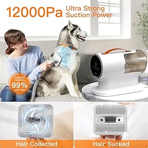 AIRROBO Dog Grooming Vacuum Kit,12000Pa Strong Pet Vacuum for Shedding,Grooming Hai,Quiet,PG100,2L Large Capacity