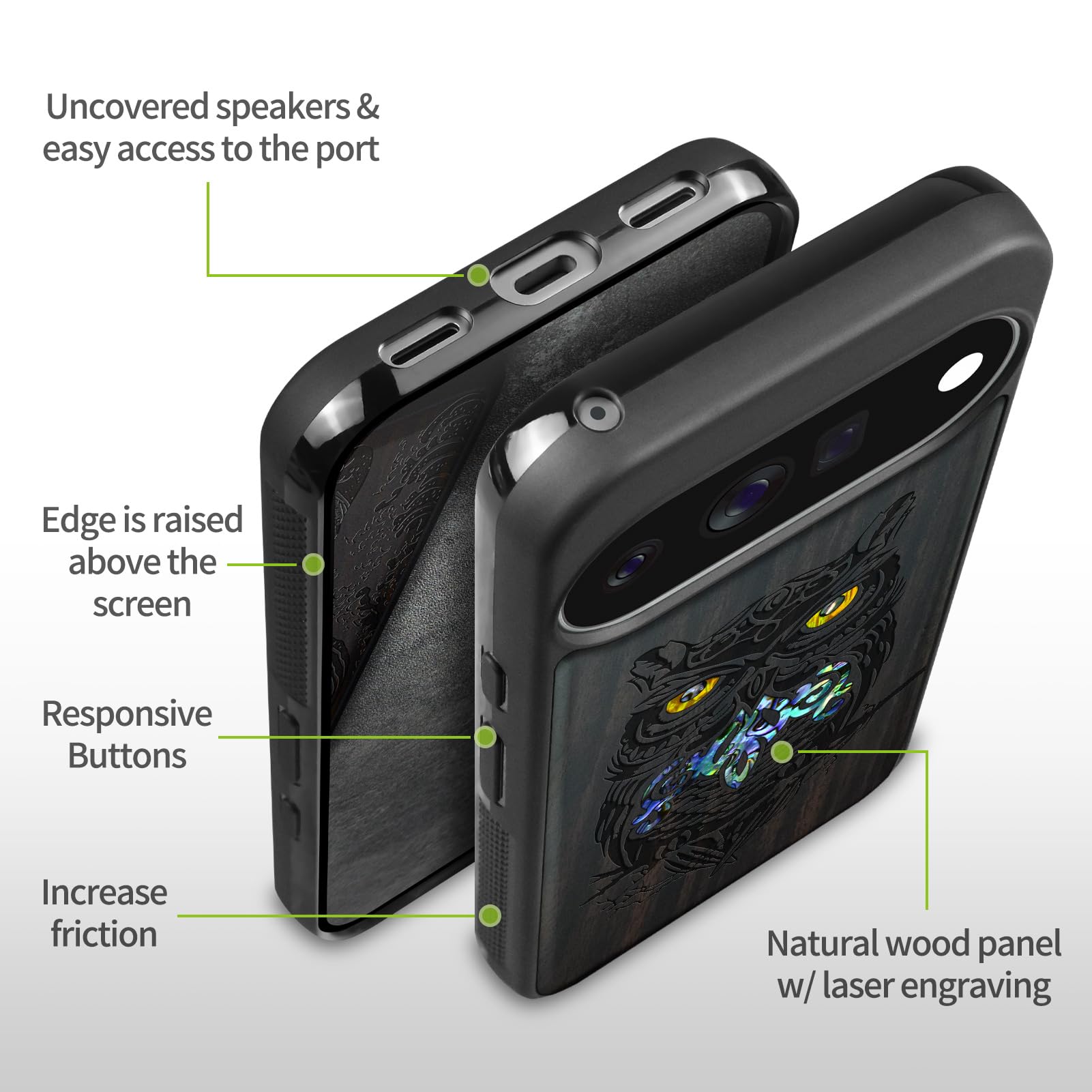 Carveit Madera Funda para Google Pixel 11 (Oscura-Elegancia Nocturna)