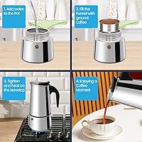 Vista 5 de Cafetera Moka de 9 Tazas de Acero Inoxidable 450ml Cafetera de Espresso Italiana para Estufa Cafeteras de Café Mocha Percolador Cafetera Greca