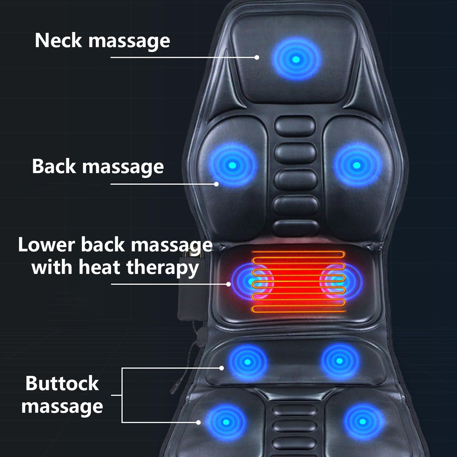 Massage Chair Tres Ajustes de Temperatura y Temporizador Asiento Masajeador Espalda para Coche Bolsillo Lateral Apto para Uso Doméstico y de Oficina(B)