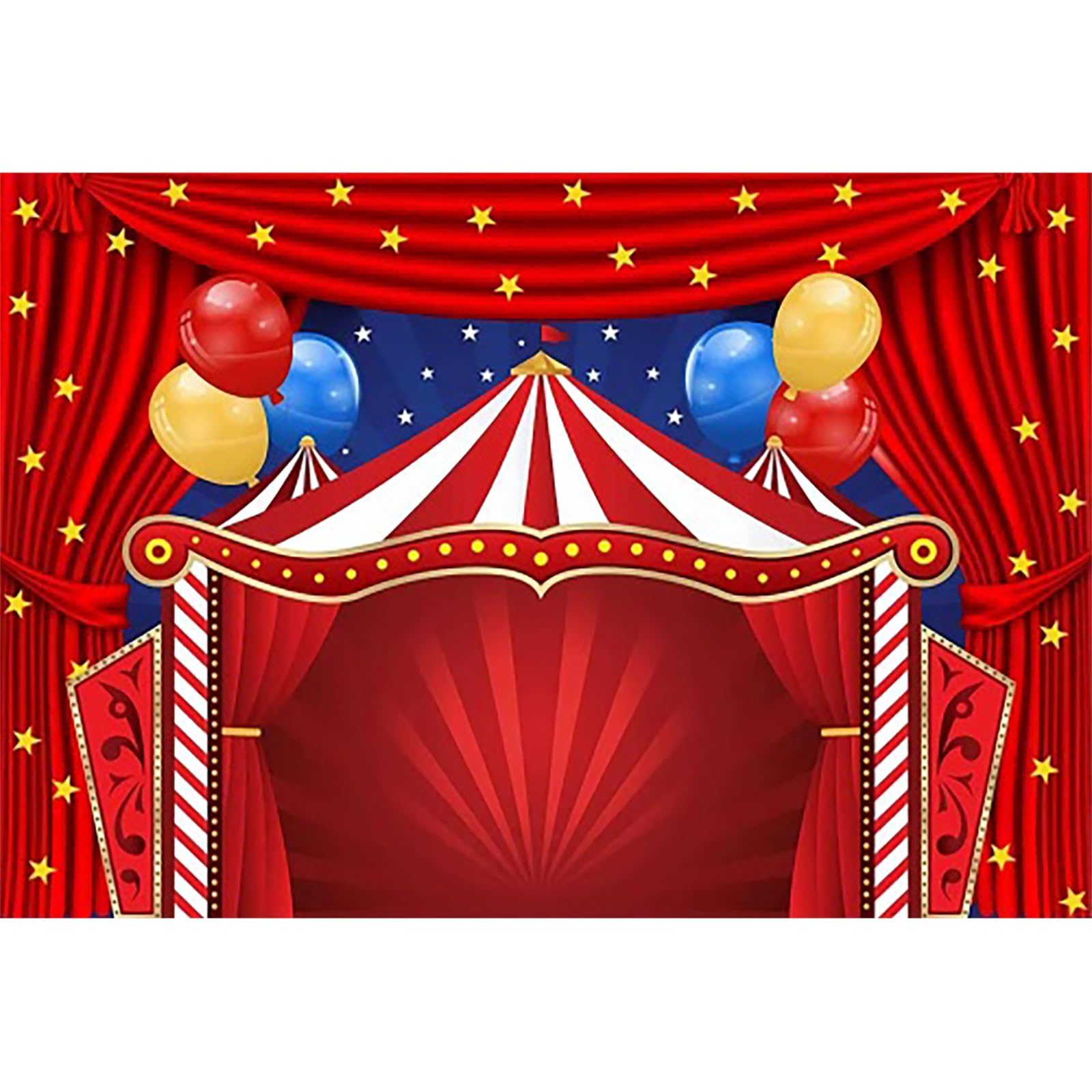 Circo Carnevale Sfondo 6x3m Tenda rossa Stelle Festa di compleanno Fotografia Sfondo Palloncino colorato Neonato Baby Shower Torta di compleanno Decorazioni da tavolo Banner