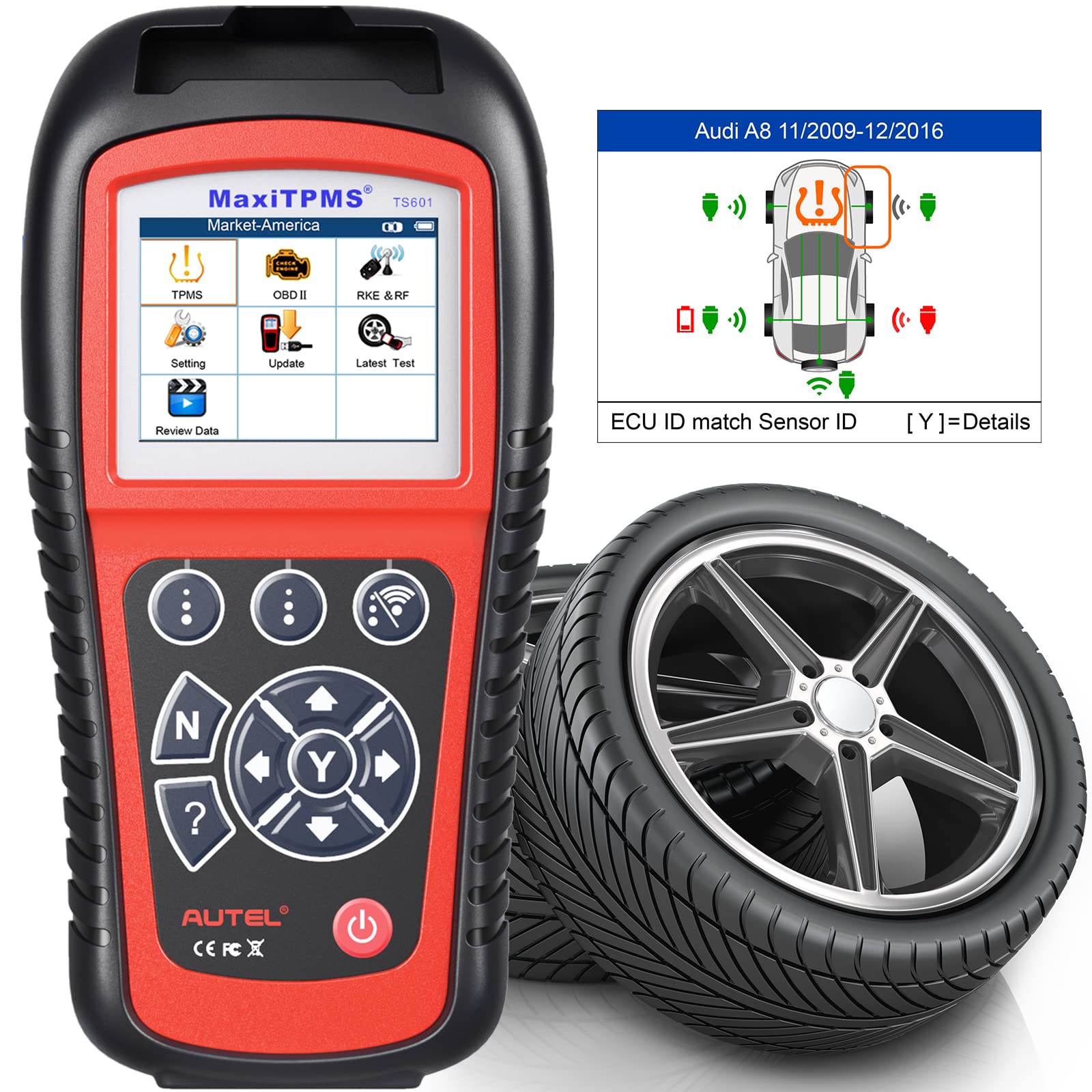 Autel TS601 TPMS Relearn Tool, TPMS Programming Tool Upgrade of TS508/TS501/TS408/TS401, OBDII Code 