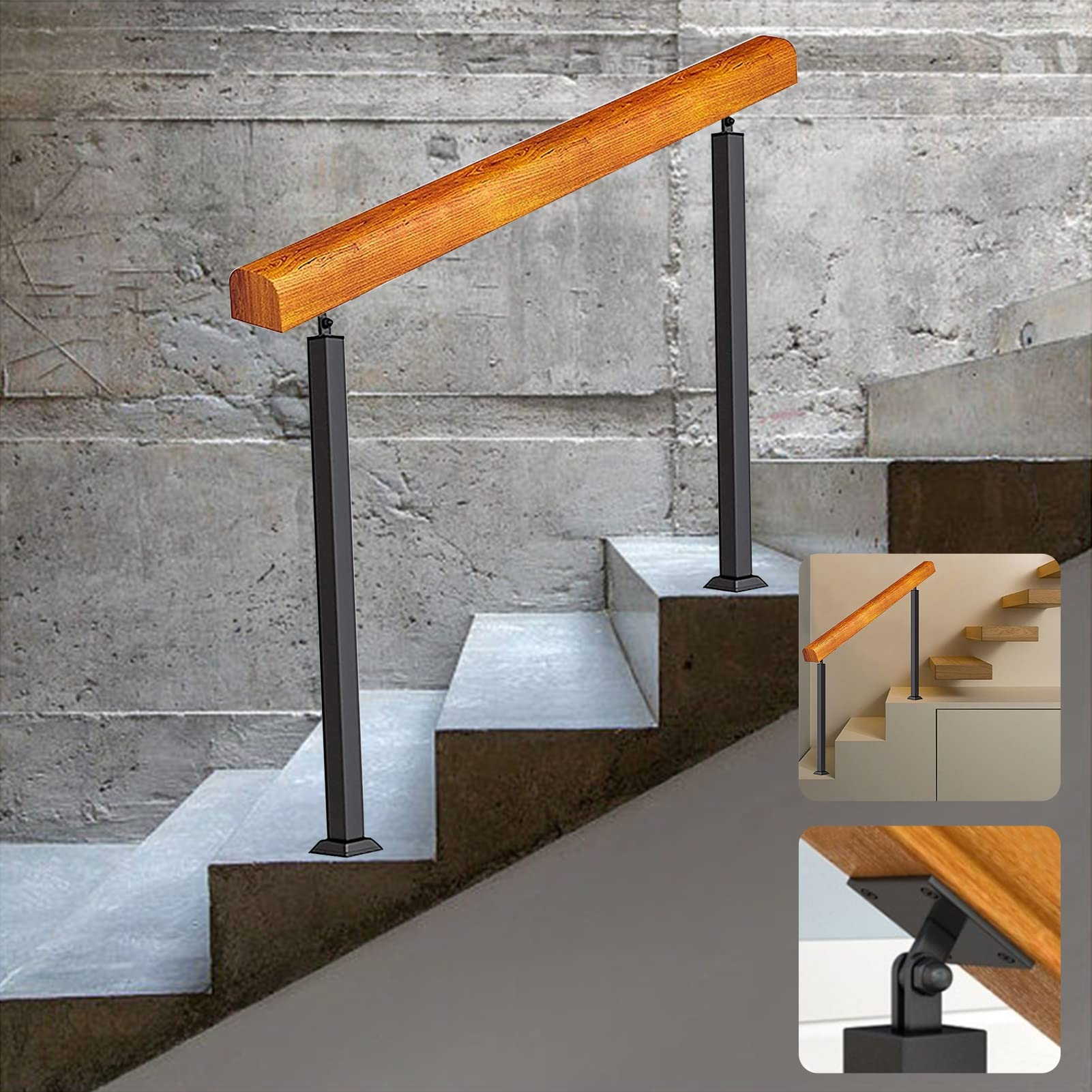 Main courante en bois massif et fer forgé pour escalier extérieur de prestige