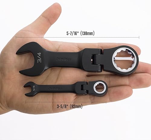 Miniatura 6 de DURATECH Stubby - Juego de llaves combinadas de trinquete de cabeza flexible, SAE, 8 piezas, 516" a 34", acero CR-V, revestimiento electroforético