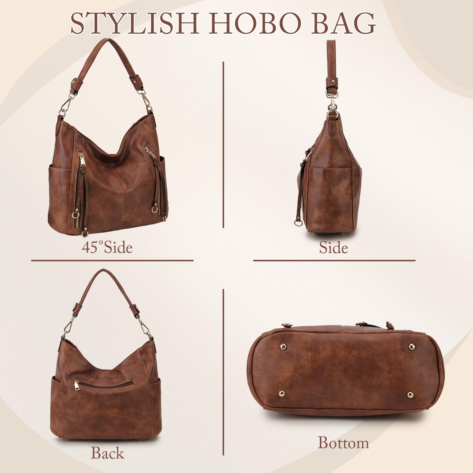 Chase Chic Bolsos de Mujer Hobo, Bolsos Bandolera Bolsos Tote Bolsos de hombro Grande PU Cuero Monedero Carteras 2pcs Set