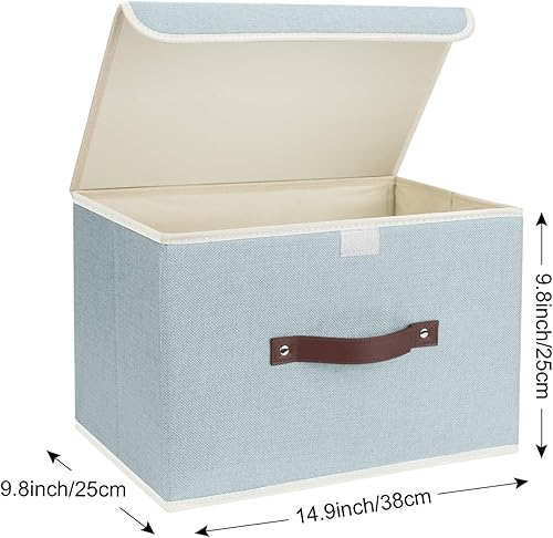 Miniatura 2 de TYEERS - Canastas de almacenamiento plegables, 2 unidades, con tapas y asas, de algodón y lino, organizadores para juguetes, estantes, ropa,