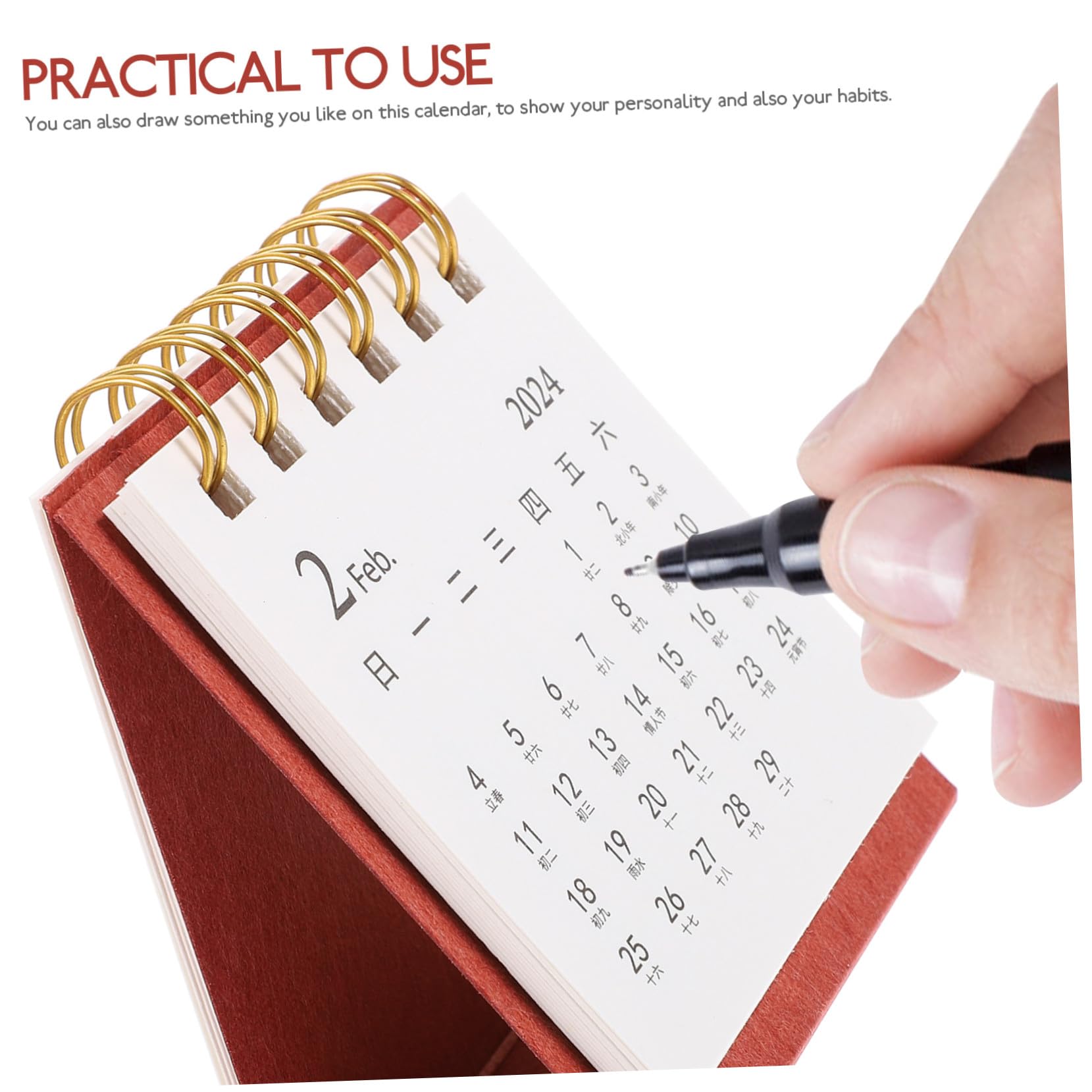 Calendario da Scrivania Mini Spiralato Rosso Decorativo Planner Mensile Compatto per Ufficio Casa Calendario Settimanale Tavolo con Spazio per Appunti e Disegni