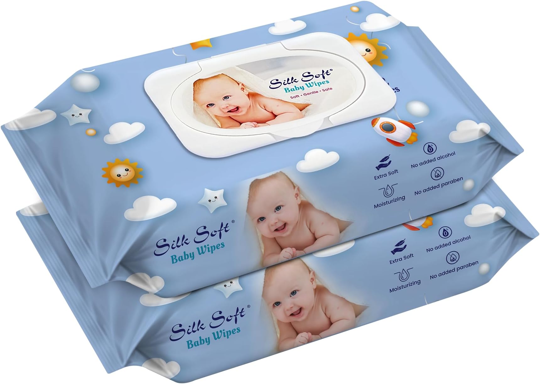 Silk Soft PHbalanced Fragrance Free 82 Pulls Extra Thick Super Soft & Moist Alcohol-free Baby Wet Wipes with Lid | Prevents Rashes Travel Friendly Pack of 2