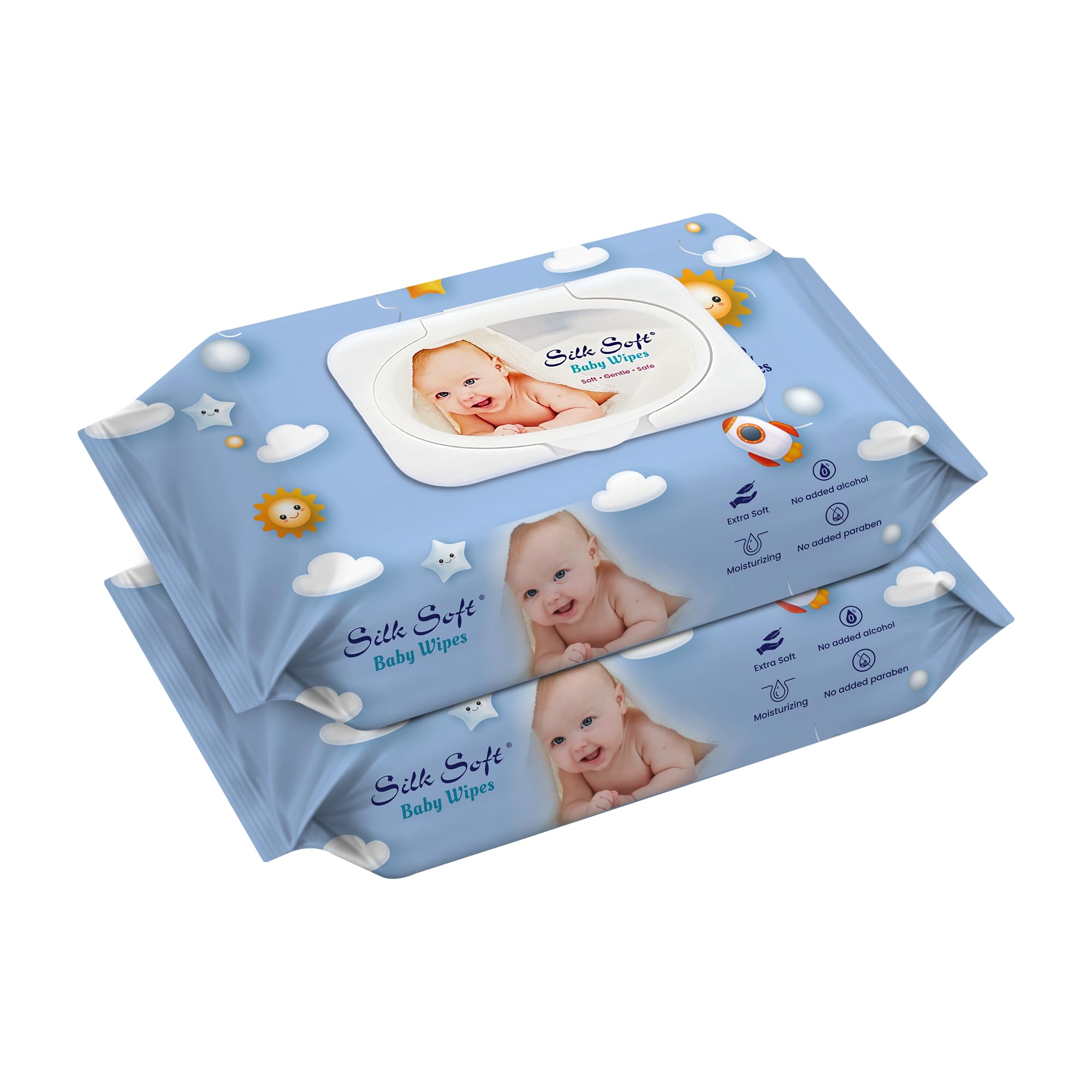 Silk Soft PHbalanced Fragrance Free 82 Pulls Extra Thick Super Soft & Moist Alcohol-free Baby Wet Wipes with Lid | Prevents Rashes Travel Friendly Pack of 2