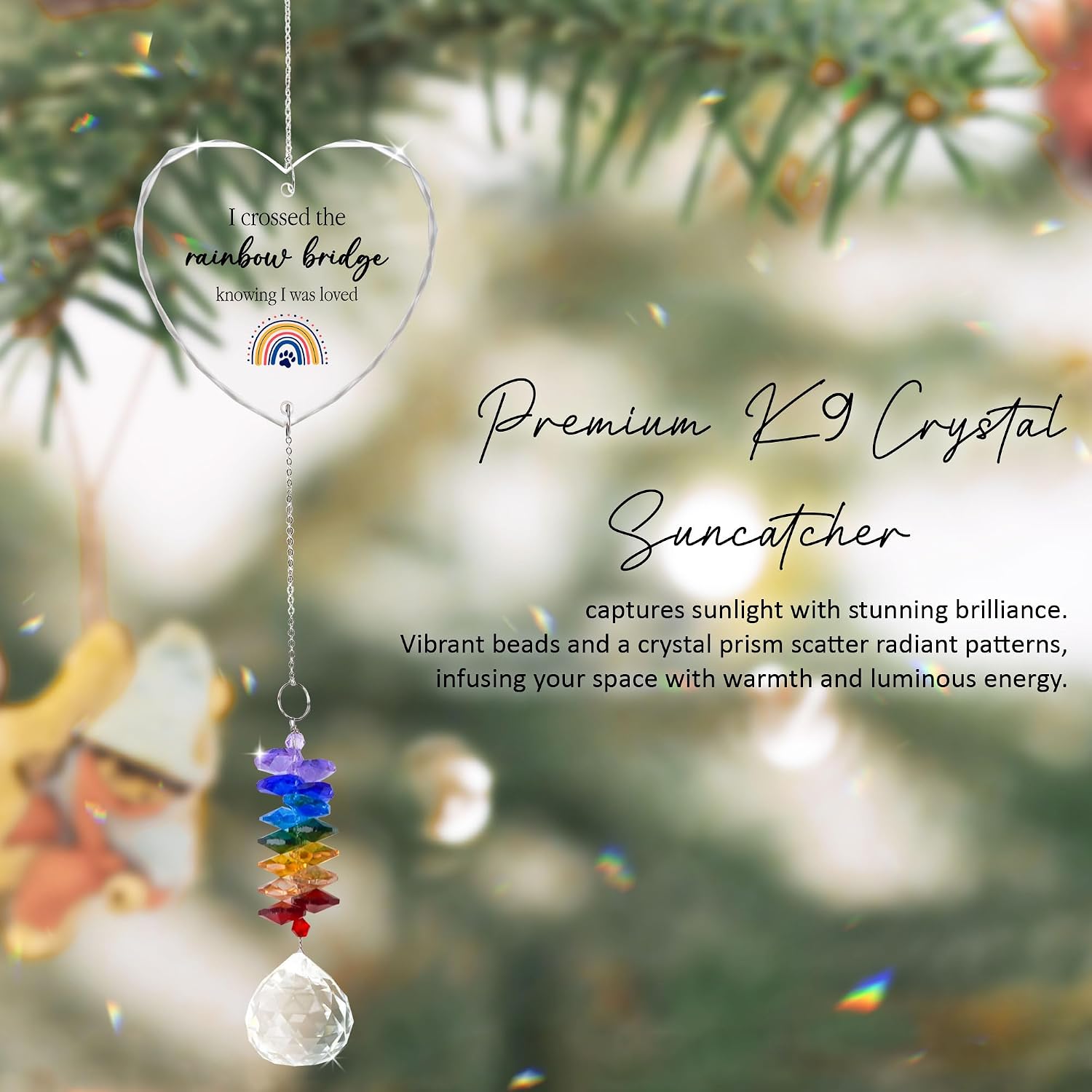 Pet Memorial Suncatcher I Crossed the Rainbow Bridge - Dog Memorial Gifts - Pet Loss - Thoughtful Dogs and Cats Remembrance - Pet Sympathy - Crystal Bereavement Gift image 2