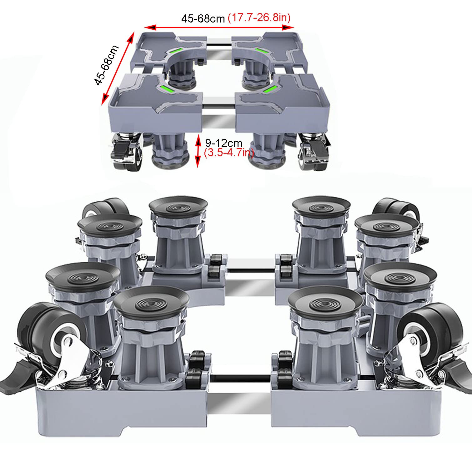Soporte de Base Ajustable Multifuncional Lavadora con Ruedas,Alfombrilla Antivibración,Patas Antivibracion para Lavadora Secadora Refrigerador,Carga 350kg