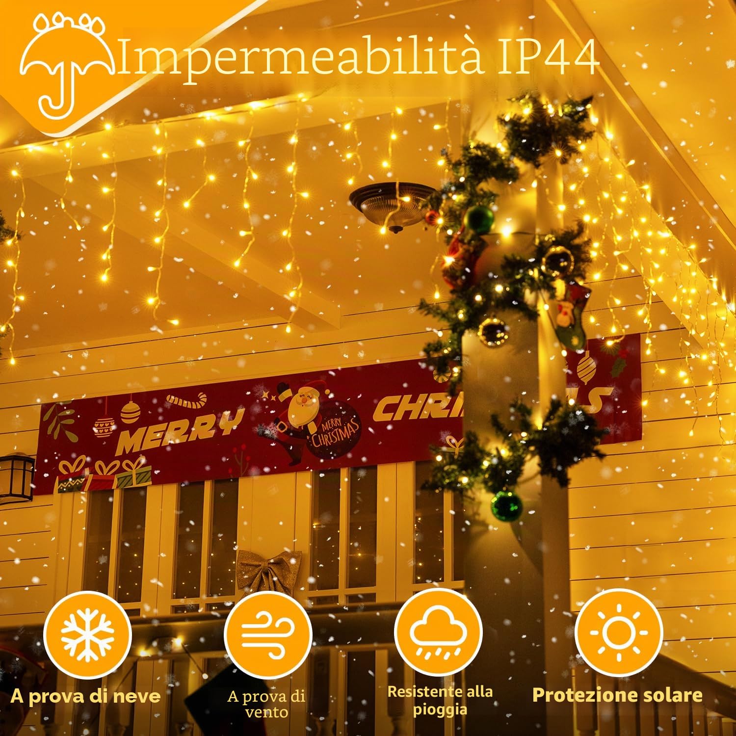 Ollny Ghiaccio Pioggia Ghiacciata Luci da Esterno 15M Luci da Esterno con Telecomando Luci di Natale Impermeabili da Esterno per Balcone Finestra Ringhiera della Casa Bianco caldo