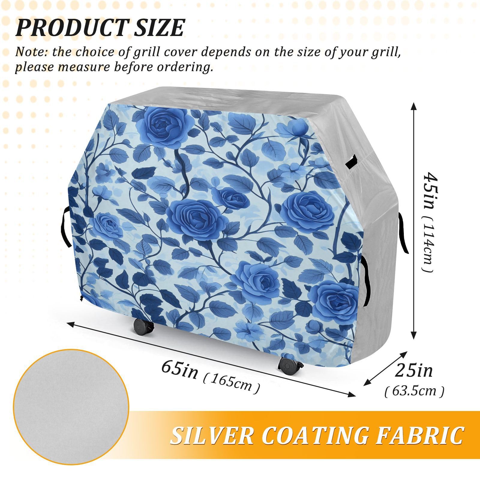 Copertura per barbecue da 165 cm, resistente alla neve, per barbecue all'aperto, con rose blu scuro