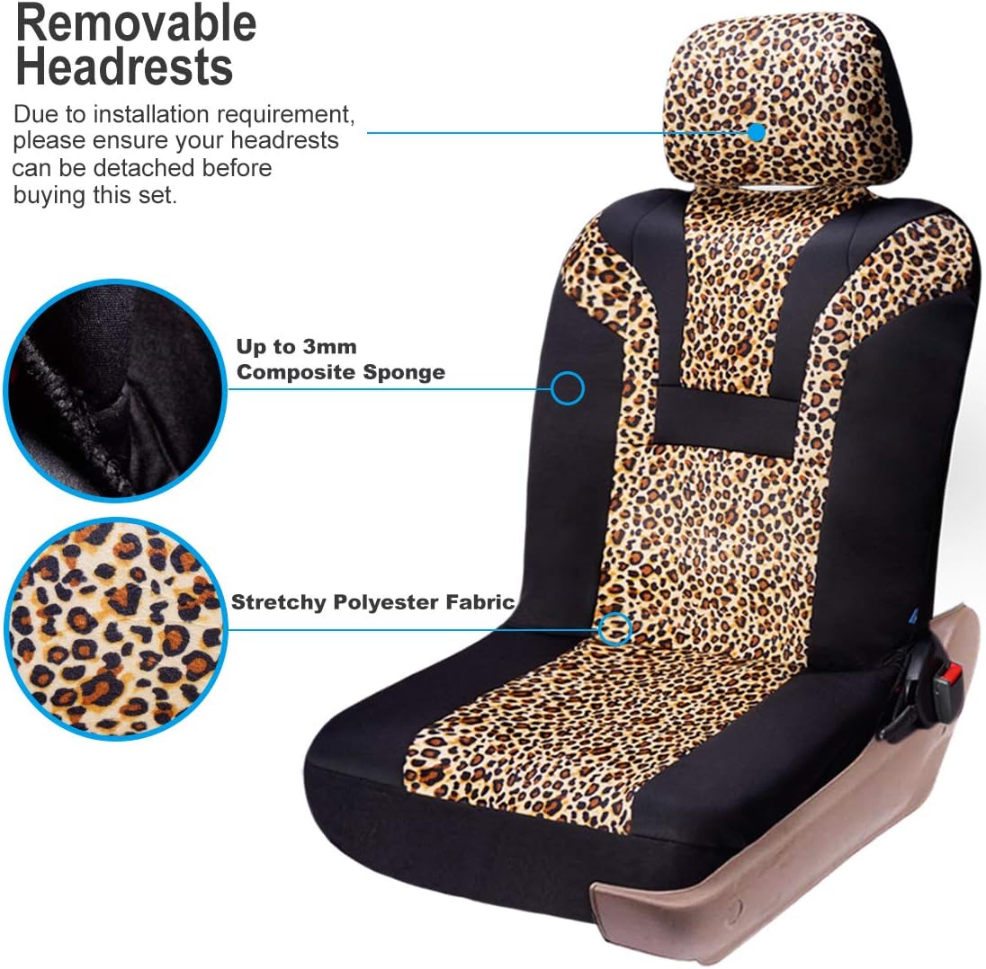 COOLBEBE Leopard Car Seat Covers - Cheetah Pattern Integrated Auto Seat Cover Car Protector Interior Accessories, Airbag Compatible, Universal Fits for Cars, SUV, Truck