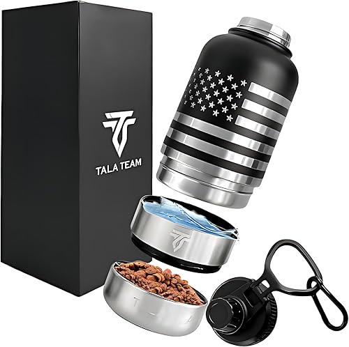 Botella de agua aislada portátil para perros (32 onzas) - Botella de agua de viaje para perros con un gancho para senderismo y 2 cuencos adjuntos.