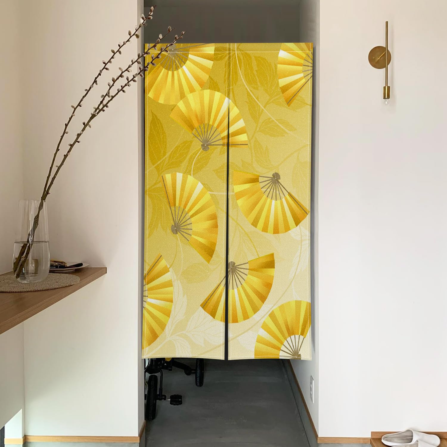 Amazon｜Qinunipoto のれん 和風 扇の柄 黄色 暖簾 幅85×丈150cm