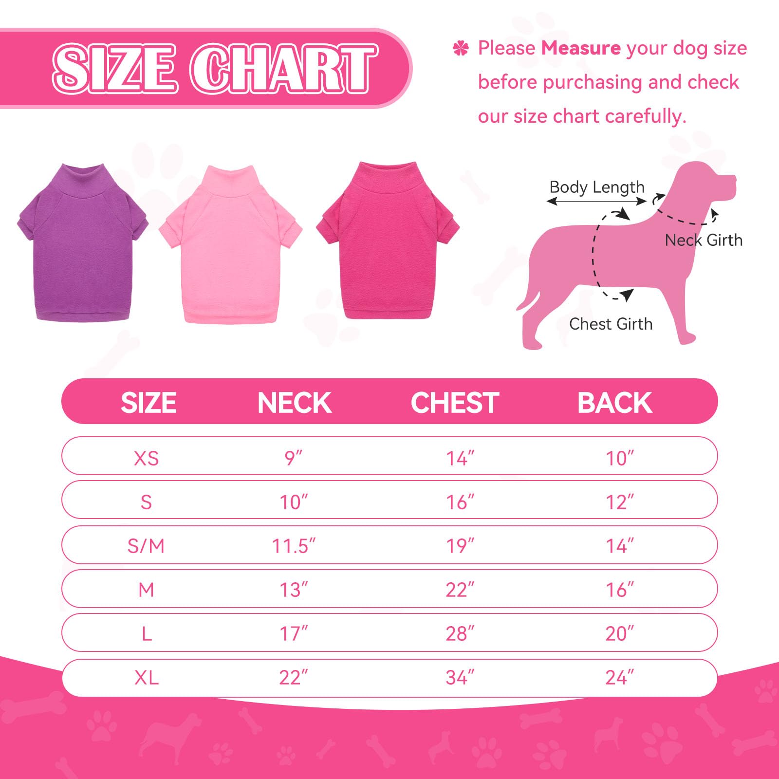 Paquete de 3 suéteres para perros medianos, suéter de forro polar para perro, cuello alto, sudadera suave y cálida para perro, ropa para perro, tamaño mediano, para perros y niñas (rosa, rosa intenso