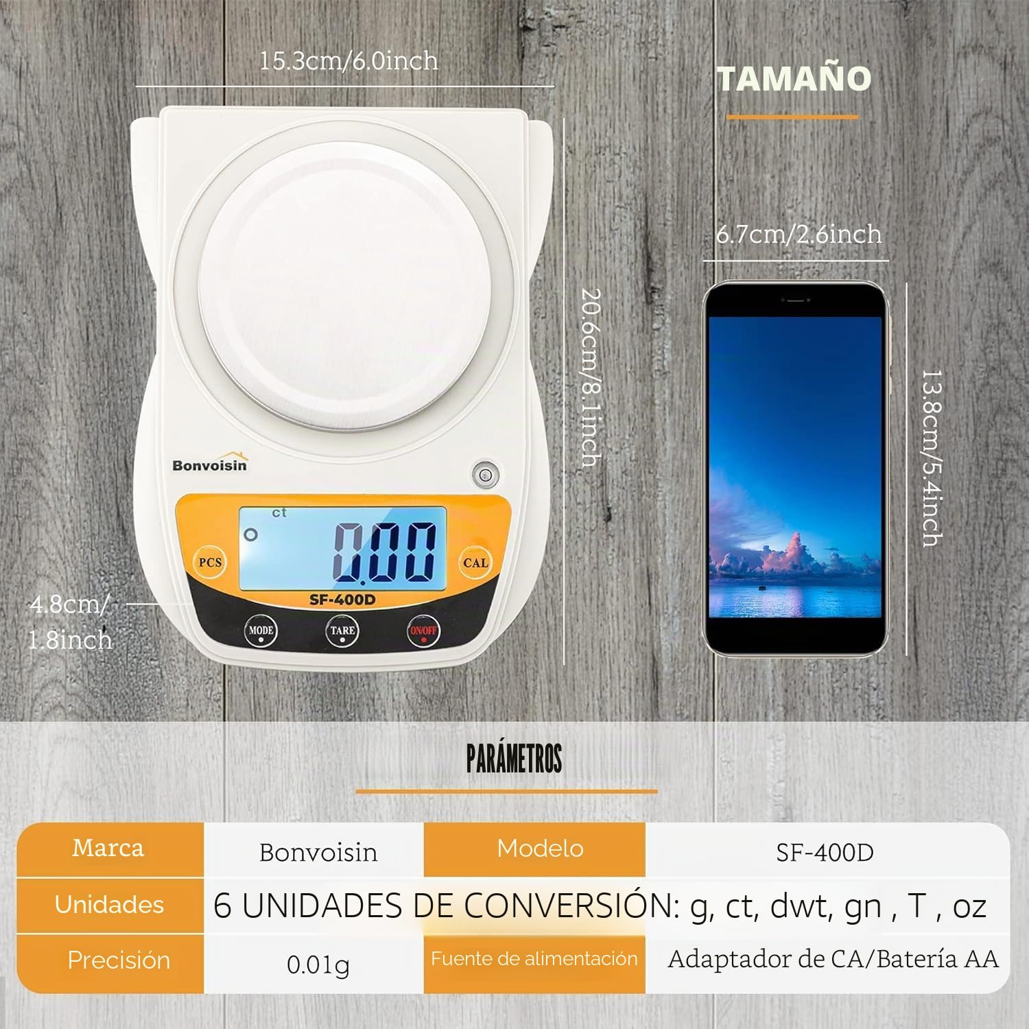 Bonvoisin Balanza Digital de Laboratorio 600g x 0.01g, Báscula Analítica de Precisión, Báscula Electrónica con Pantalla LCD, Báscula para Joyería, Precisión 0.01g para Uso Científico
