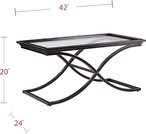 Miniatura 9 de SEI Furniture Vogue Mesa de centro de cristal templado, color negro, cobre envejecido