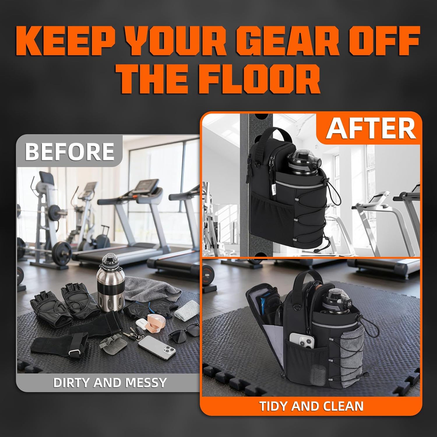 Magnetic Gym Bag with Storage Pockets & Bottle Holder, Lightweight Sports Organizer with Detachable Shoulder Strap, Fitness Bag for Gym, Training, Travel & Home Gym, Durable Strong Magnets Design - Image 3